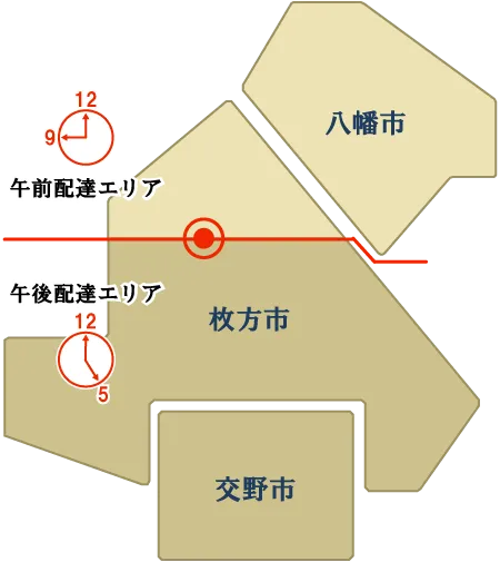 冷蔵おせち宅配エリアマップ(枚方市、八幡市、交野市)